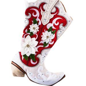 Cowgirl Boot Christmas Stocking Red/White